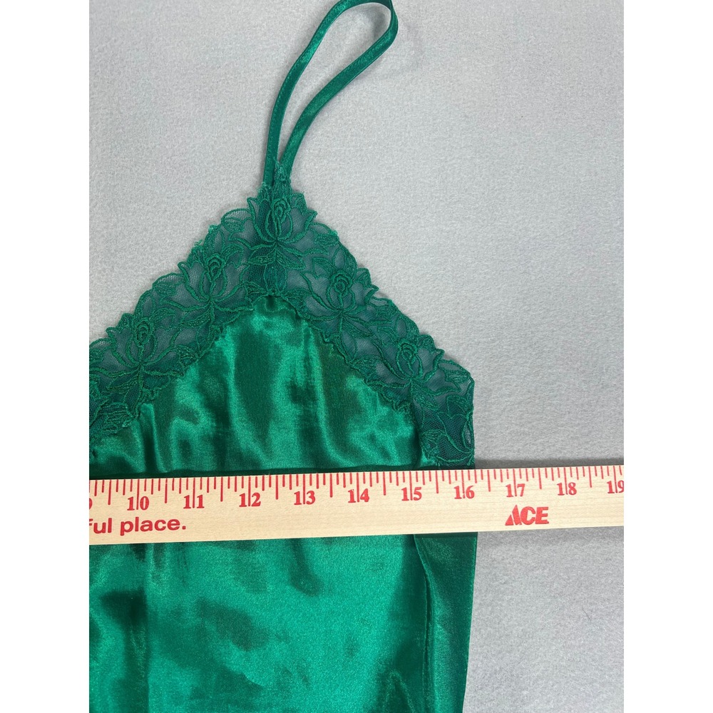 Vintage 90s Victorias Secret Gold Label Emerald Green Satin Lace Bodysuit Lace - Picture 2 of 6